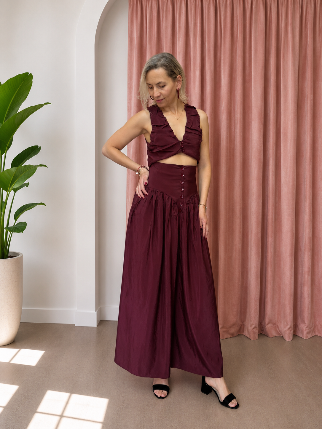 Bordo crop etek takım