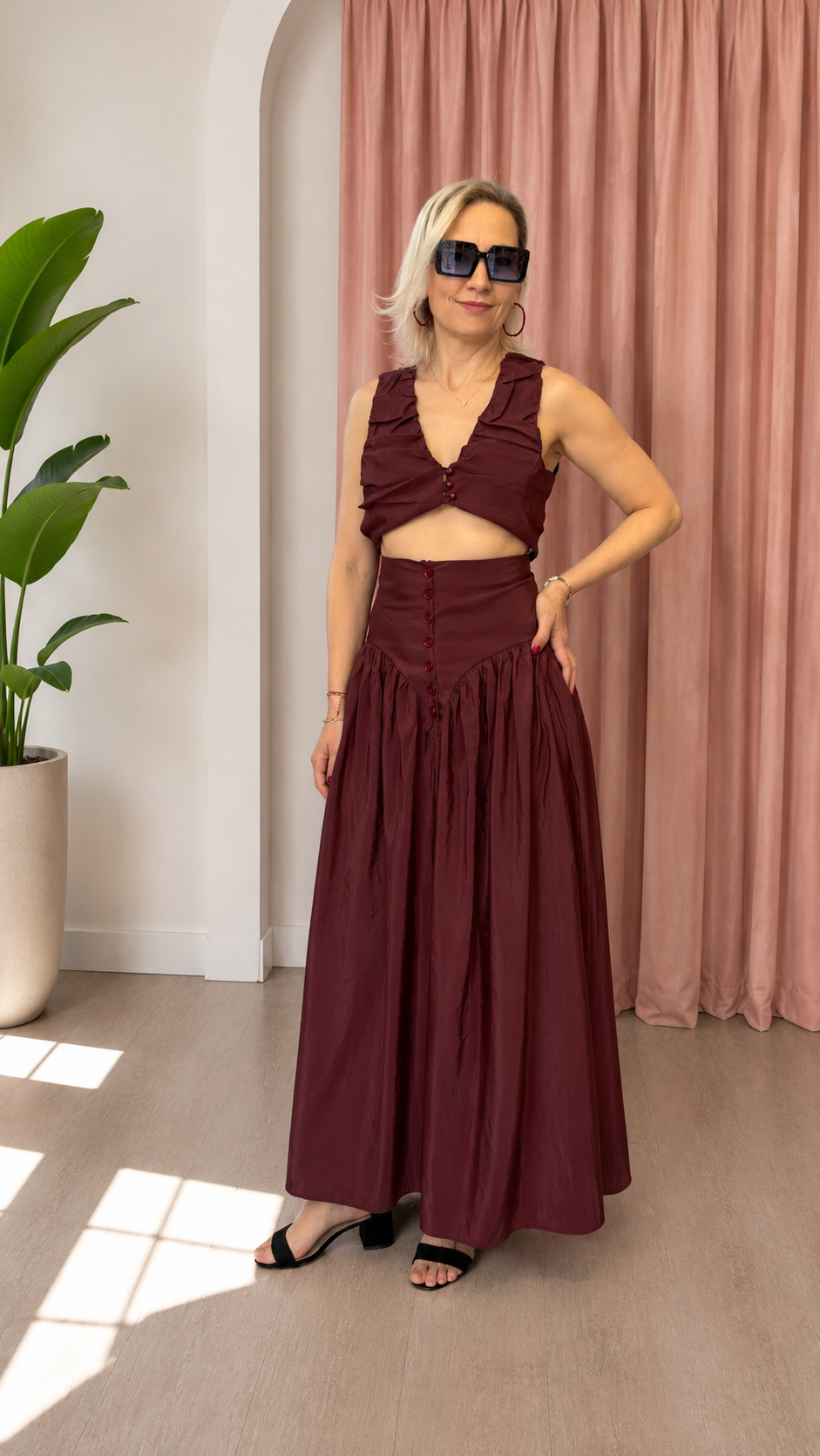 Bordo crop etek takım