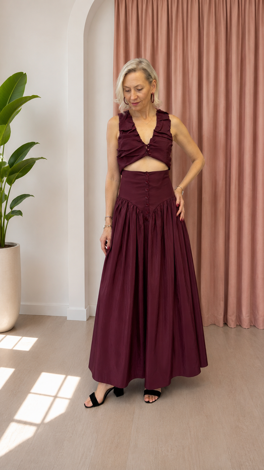 Bordo crop etek takım